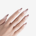 soimea faux ongles à pression brun forme amande extra long, effet creme couleur degrade comme une noisette delicieuse, Faux ongles à coller marron effet crémeux, longueur extra longue. Par SOIMEA Paris