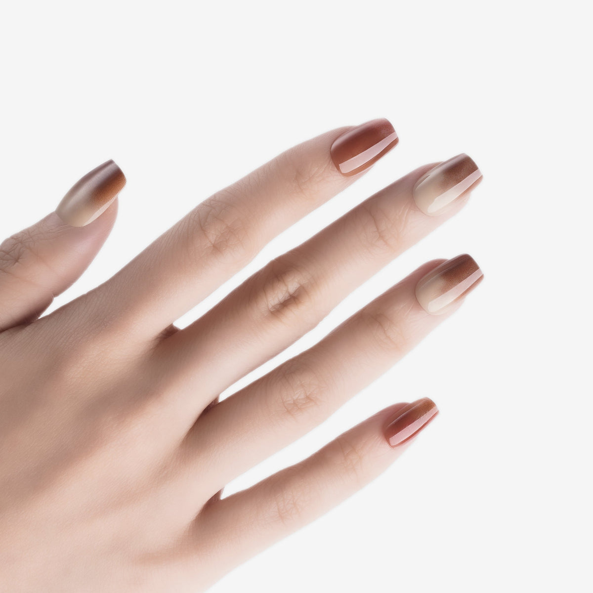 soimea faux ongles à pression coffee latte degrade forme ballerine medium effet crème, Faux ongles à coller beige brun crémeux, forme ballerine, longueur moyenne. Par SOIMEA Paris