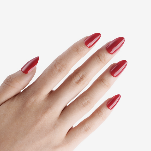 soimea faux ongles à pression rouges forme amande, style classique medium, finition laqué, Faux ongles rouges amande de longueur moyenne. Par SOIMEA Paris