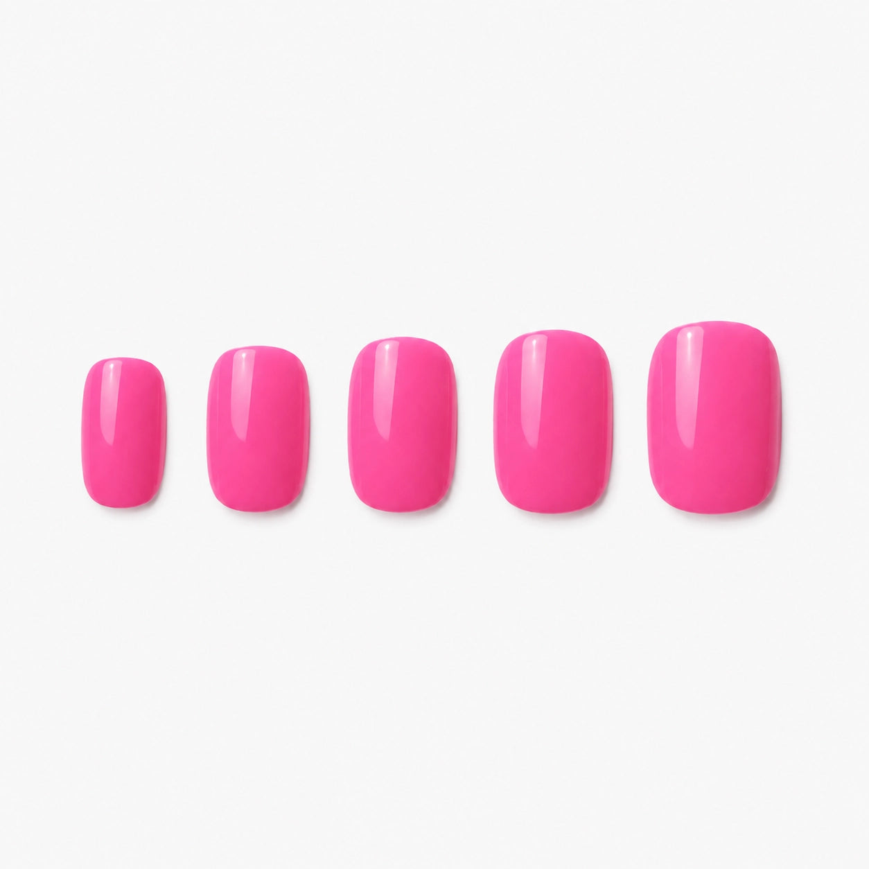 Faux ongles press-on courts arrondis Rose Fuchsia Soimea, couleur rose vif brillante pour manucure d’été glossy