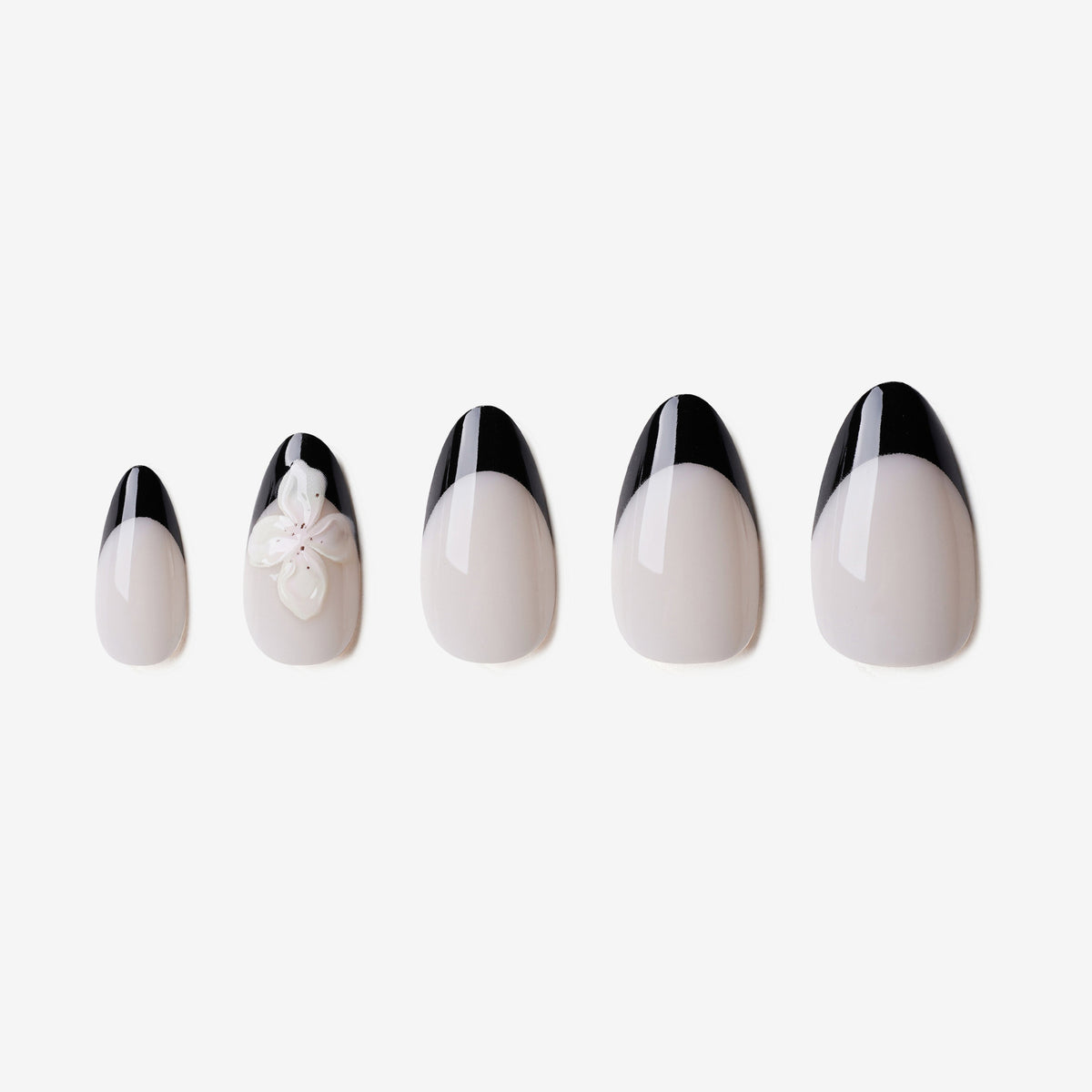 Faux ongles amande long French floral blanc noir La Couronne d'Ophélie – Soimea Paris