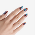 soimea faux ongles à pression caramel bleu turquoise forme ballerine medium avec les motifs écailles de tortue, effet brillant et cateye, Faux ongles ballerine effet écaille de tortue bleu et marron – longueur moyenne. Par SOIMEA Paris