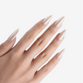 soimea faux ongles à pression ecru beige   forme amande extra long, effet nacre satiné, Faux ongles longs blancs effet satiné