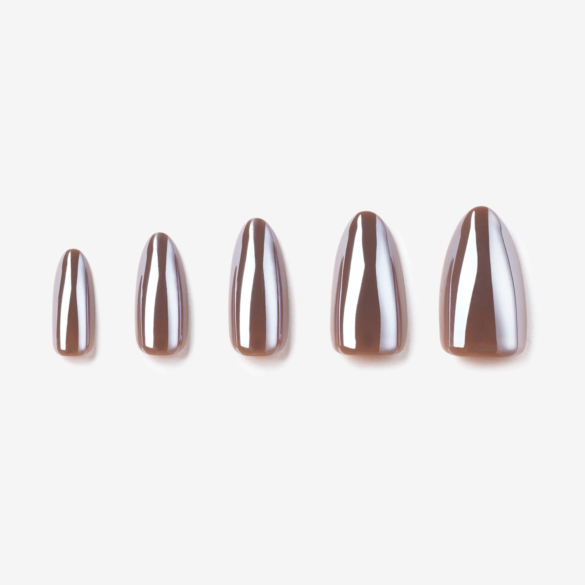 soimea faux ongles à pression brun profond forme ballerine long effet miroir chrome, dark chocolate brown chrome effect press-on nails