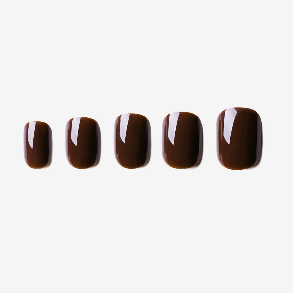 soimea faux ongles a pression brun marron forme carre arrondi effet laqué style classique court, short squoval coffee dark brown press-on nails