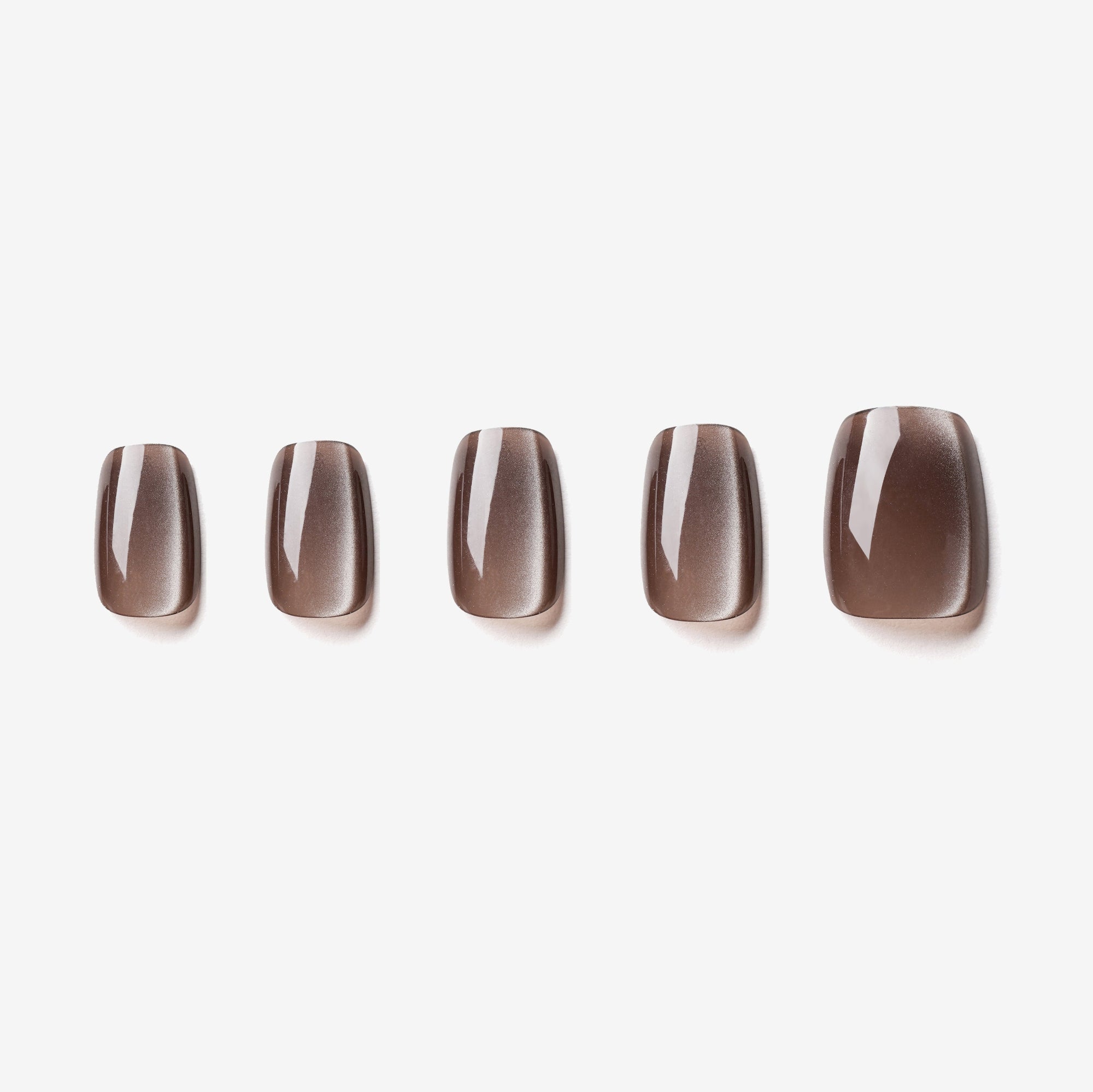 soimea faux ongles à pression taupe brun glacé forme ballerine effet œil-de-chat verre cristallin transparent, style classique medium, brown ballet medium cateye press-on nails
