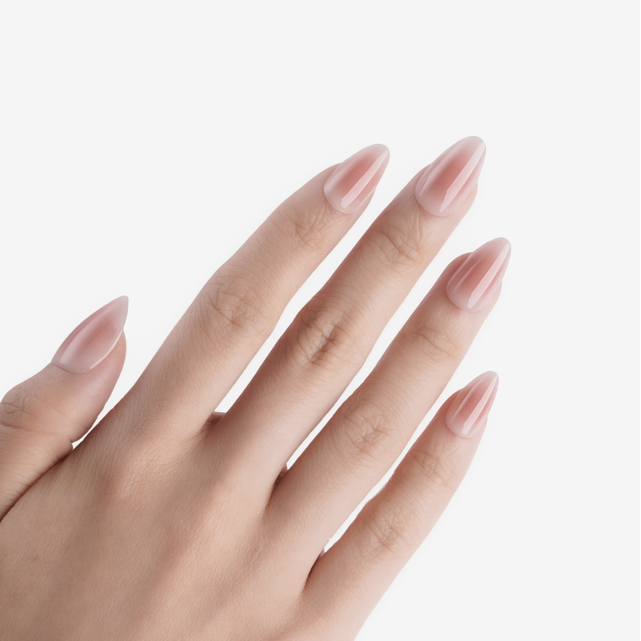 soimea faux ongles a pression rose timide forme amande style classique medium effet satiné, medium press-on blush pink color nails with soap effect