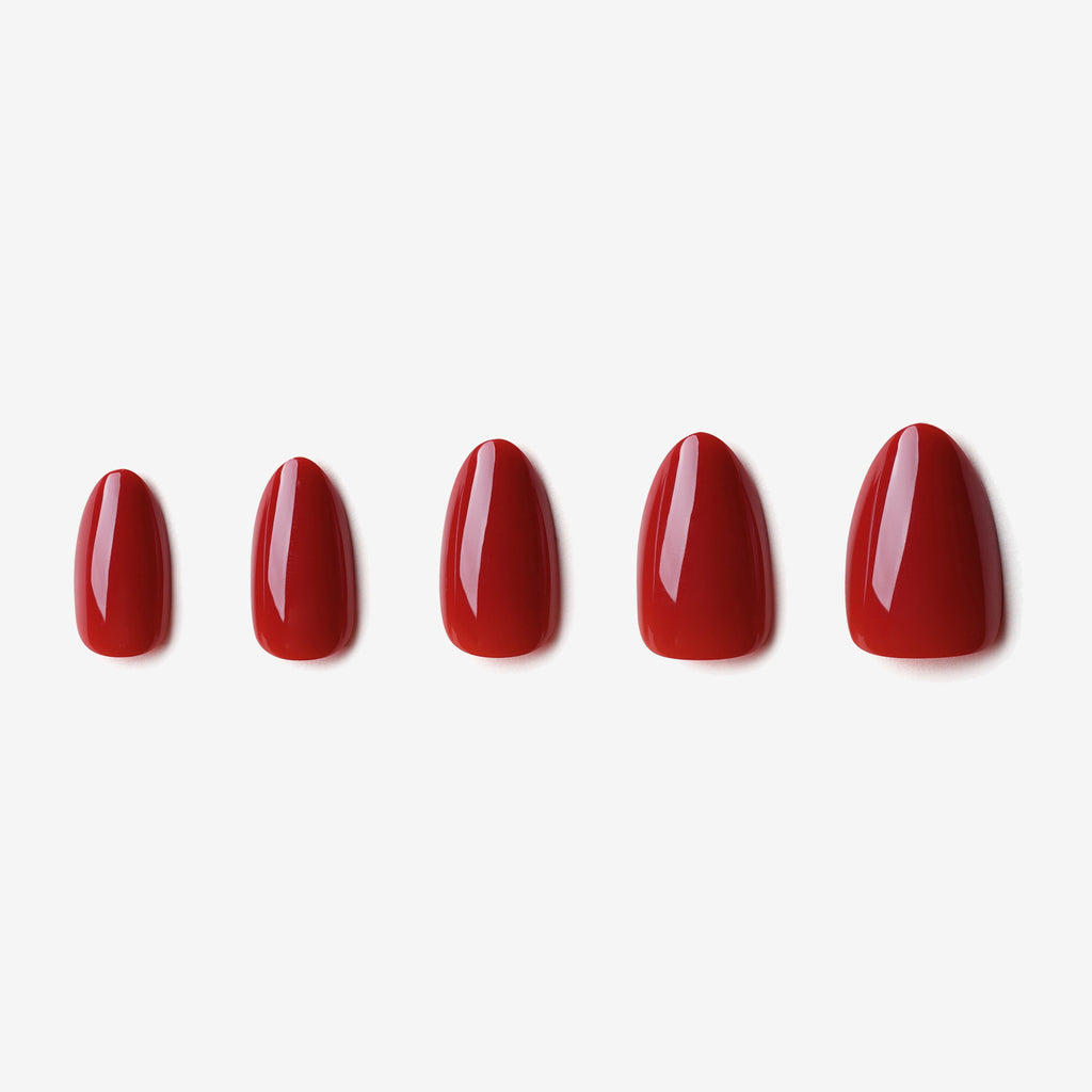 soimea faux ongles à pression rouges forme amande, finition laquè, style classique, red medium almond shape press-on nails